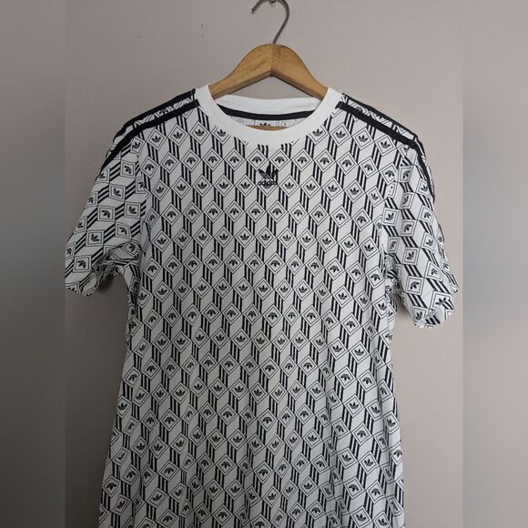 Adidas Originals Mono Print Tee Dress – Black & White, Stretchy, Size Small - Picture 3 of 10